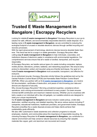 Trusted E Waste Management in Bangalore _ Escrappy Recyclers