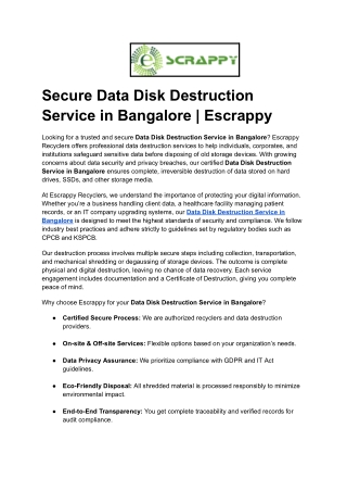 Secure Data Disk Destruction Service in Bangalore _ Escrappy