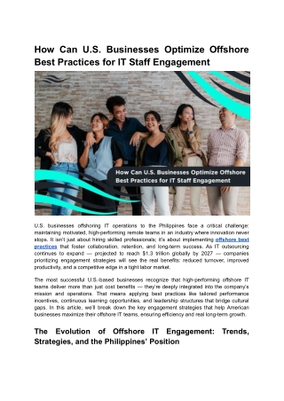 How Can U.S. Businesses Optimize Offshore Best Practices for IT Staff Engagement