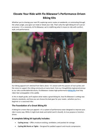 Elevate Your Ride with Flo Bikewear’s Performance-Driven Biking Kits