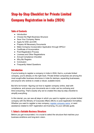 step by step checklist for private limited