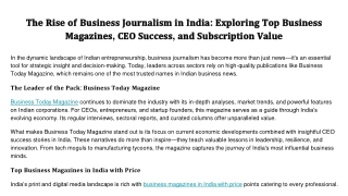 The Rise of Business Journalism in India