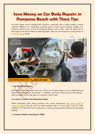 Save Money on Car Body Repairs in Pompano Beach with These Tips