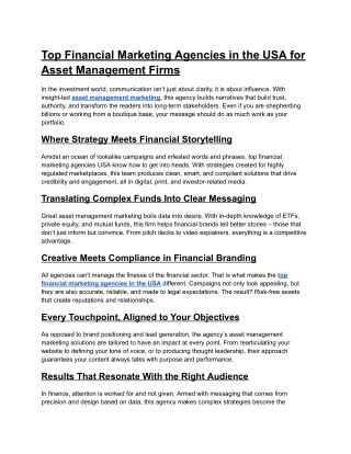 Top Financial Marketing Agencies USA