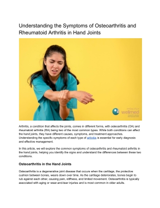 Understanding the Symptoms of Osteoarthritis and Rheumatoid Arthritis in Hand Joints