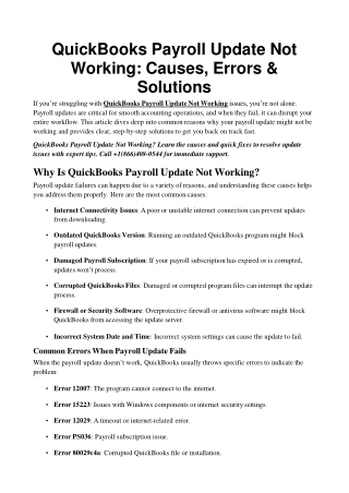QuickBooks Payroll Update Not Working Causes, Errors & Solutions