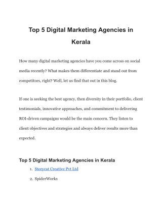 Top 5 Digital Marketing Agencies in Kerala