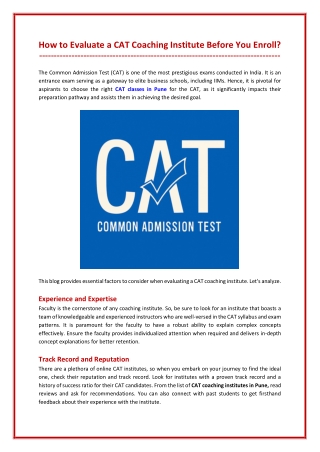 How to Evaluate a CAT Coaching Institute Before You Enroll?