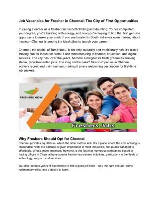 job vacancies for fresher in chennai the city
