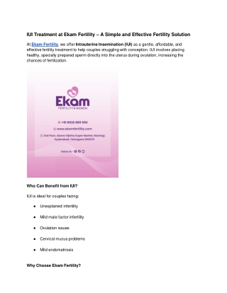 IUI Treatment at Ekam Fertility – A Simple and Effective Fertility Solution