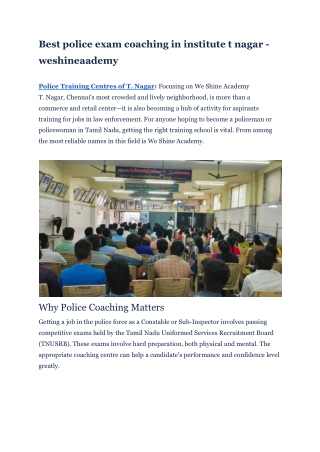 Best police exam coaching in institute t nagar - weshineacademy