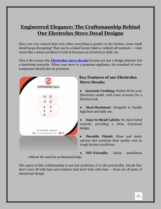 Egineered Elegance- The Craftsmanship Behind Our Electrolux Stove Decal Designs