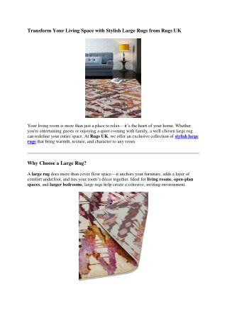 Shop Stylish Large Rugs for Living Rooms & More Rugs UK PDF