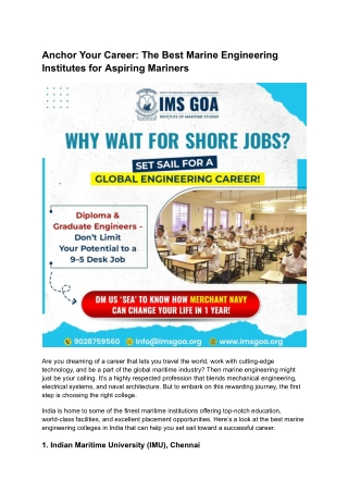 Anchor Your Career: The Best Marine Engineering Institutes for Aspiring Mariners