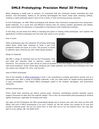 dmls prototyping precision metal 3d printing