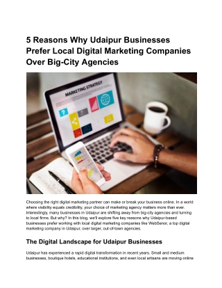 5 Reasons Why Udaipur Businesses Prefer Local Digital Marketing Companies Over Big-City Agencies