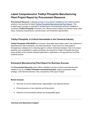 Latest Comprehensive Triethyl Phosphite Manufacturing Plant Project Report by Procurement Resource