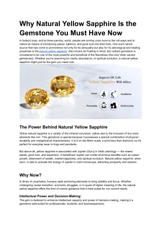 Why Natural Yellow Sapphire Is the Gemstone You Must Have Now
