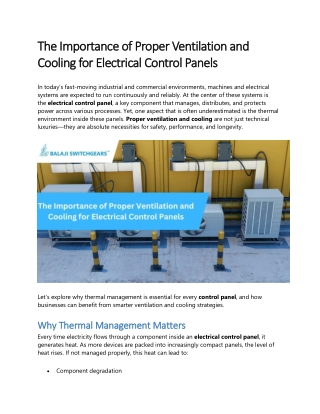 The Importance of Proper Ventilation and Cooling for Electrical Control Panels