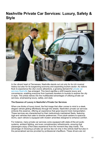 Nashville Private Car Services Luxury, Safety & Style