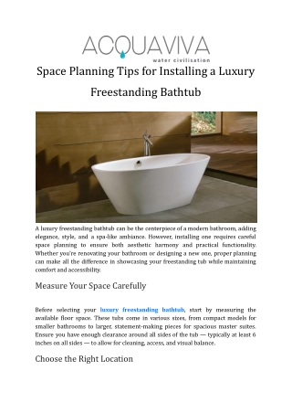 Space Planning Tips for Installing a Luxury Freestanding Bathtub