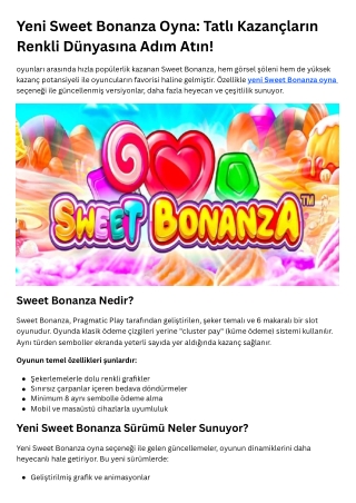 Yeni Sweet Bonanza Oyna Tatlı Kazançların Renkli Dünyasına Adım Atın!