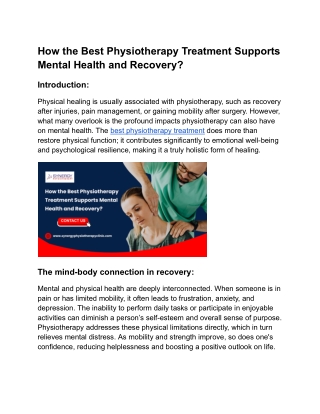How the Best Physiotherapy Treatment Supports Mental Health and Recovery_