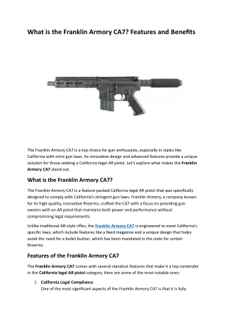 What is the Franklin Armory CA7  Features and Benefits