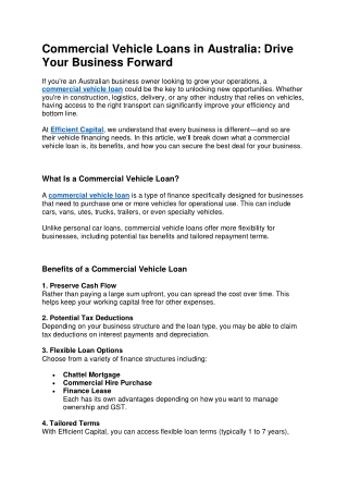 Commercial Vehicle Loans in Australia Drive Your Business Forward