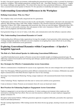 Exploring Generational Dynamics within Corporations—A Speaker’s Insightful Appro