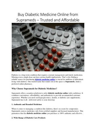 Buy Diabetic Medicine Online from Suprameds