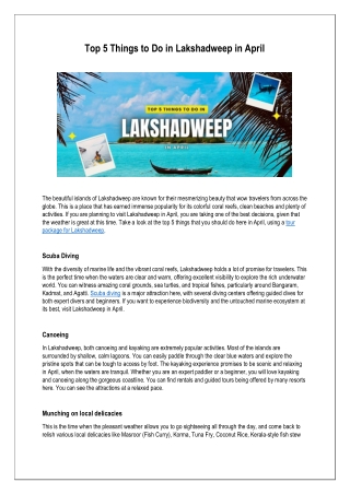 Top 5 Things to Do in Lakshadweep in April