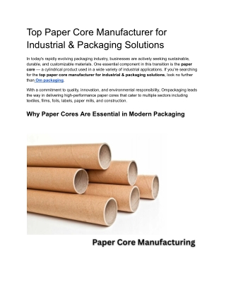 top paper core manufacturer for industrial