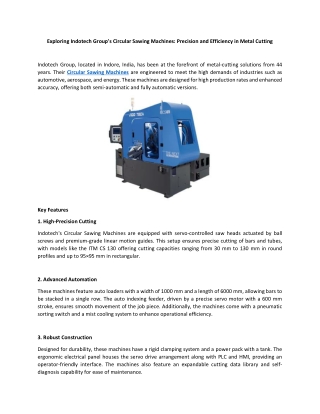 Exploring Indotech Group's Circular Sawing Machines Precision and Efficiency in Metal Cutting