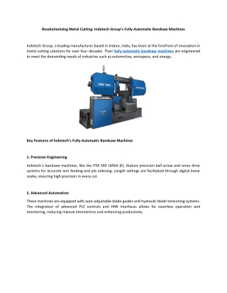 Revolutionizing Metal Cutting Indotech Group’s Fully-Automatic Bandsaw Machines