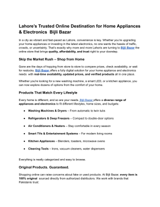 Lahore’s Trusted Online Destination for Home Appliances & Electronics  Bijli Bazar
