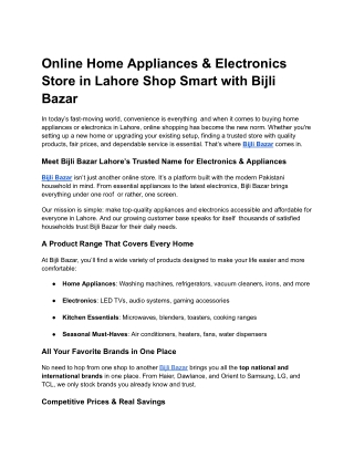 Online Home Appliances & Electronics Store in Lahore Shop Smart with Bijli Bazar
