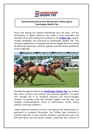 Get Race Insights Now - Turfbee App - Handicapper Badsha Tips