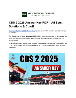 CDS 2 2025 Answer Key - All Sets | Major Kalshi Classes
