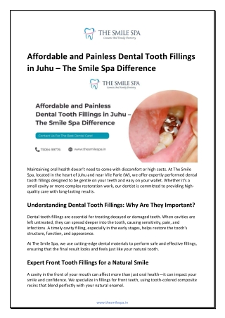 Affordable and Painless Dental Tooth Fillings in Juhu – The Smile Spa Difference