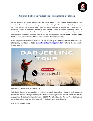 Discover the Best Darjeeling Tour Packages for a Vacation