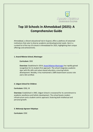 Top 10 Schools in Ahmedabad 2025 A Comprehensive Guide