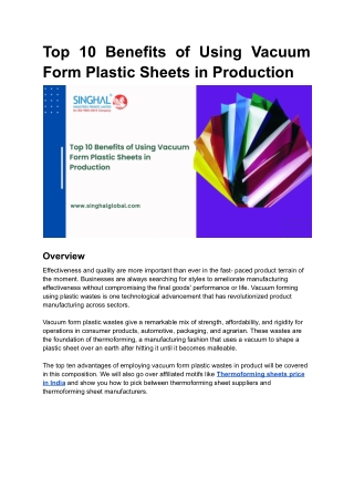 Top 10 Benefits of Using Vacuum Form Plastic Sheets in Production