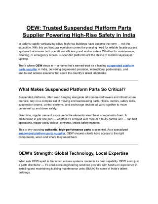 OEW: India’s Leading Suspended Platform Parts Supplier for High-Rise Maintenance
