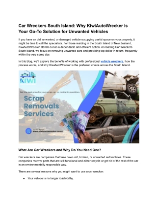 Car Wreckers South Island_ Why KiwiAutoWrecker is Your Go-To Solution for Unwanted Vehicles