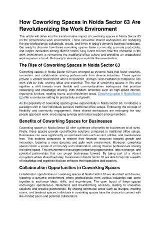 How Coworking Spaces in Noida Sector 63 Are Revolutionizing the Work Environment