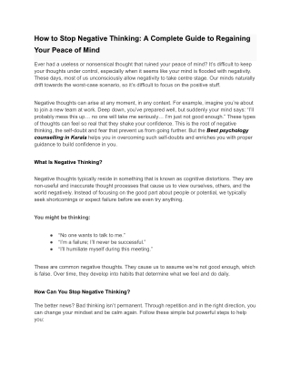 How to Stop Negative Thinking_ A Complete Guide to Regaining Your Peace of Mind