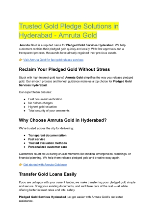 Trusted Gold Pledge Solutions in Hyderabad - Amruta Gold