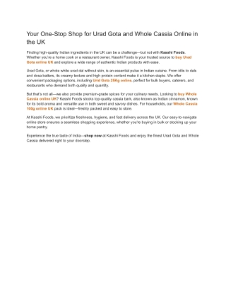 Your One-Stop Shop for Urad Gota and Whole Cassia Online in the UK