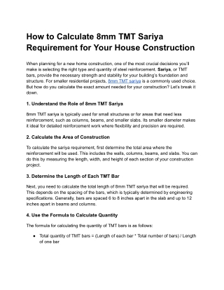How to Calculate 8mm TMT Sariya Requirement for Your House Construction